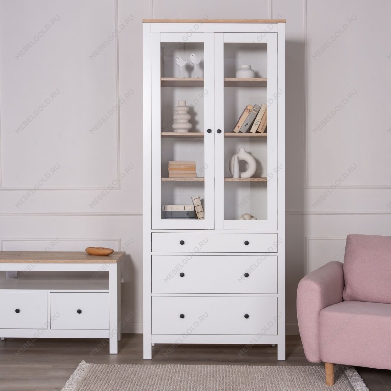 САГА шкаф с витриной 90 белый/ясень | изображение 5