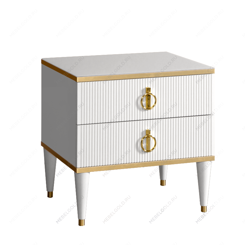 Тумба прикроватная 2 ящика Римини СОЛО (Белый/Золото) РМТП-2(s)