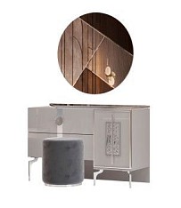 Туалетный стол с зеркалом и пуфом Грация (Серый, Серебро, Велюр Серый)