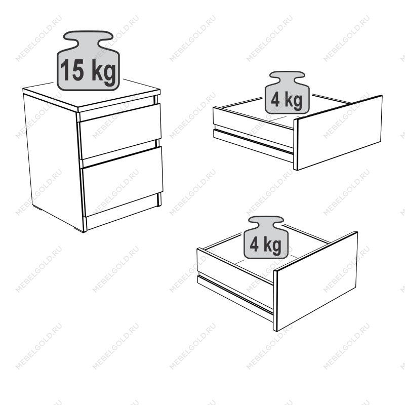 КАСТОР (KULLEN) тумба 2 ящика серая | изображение 3