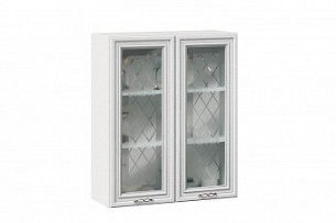Шкаф кухонный 800 высокий со стеклом Италия (Белый/Дуб светлый)