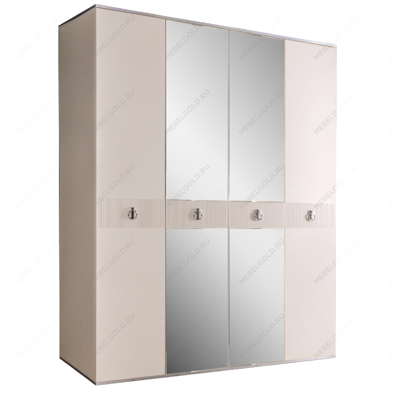 Шкаф 4-х дверный с зеркалом Римини СОЛО (Слоновая кость/Серебро) РМШ1/4(s)