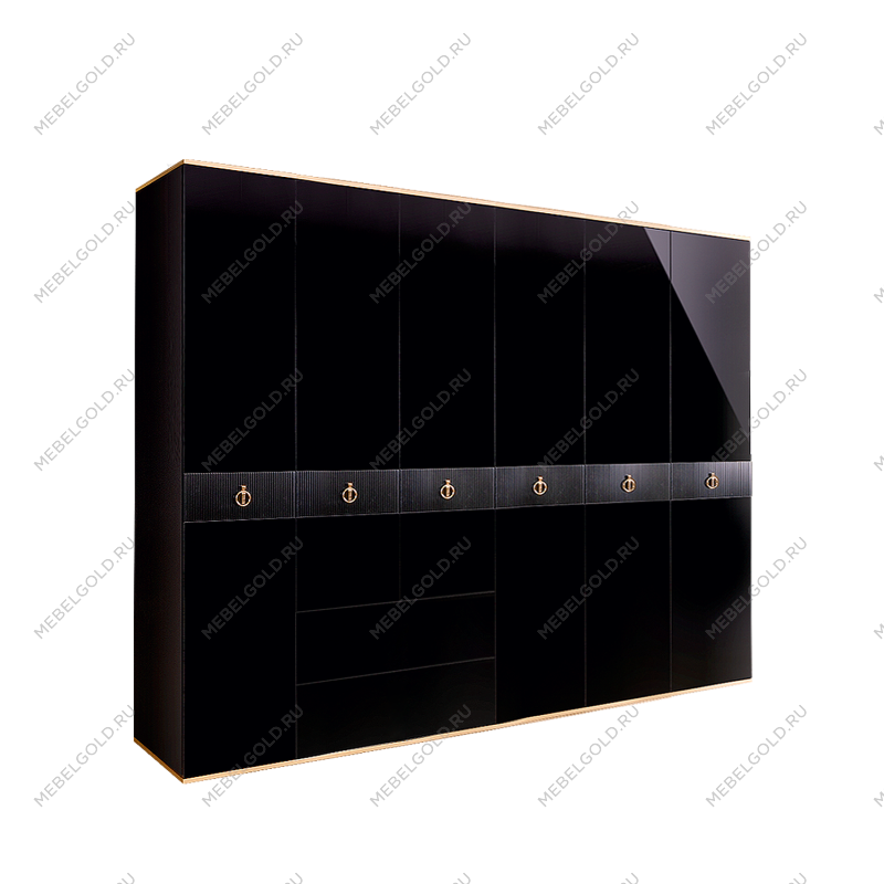 Шкаф 6-ти дверный с ящиками Римини СОЛО (Черный/Золото) РМШ2/61(s)
