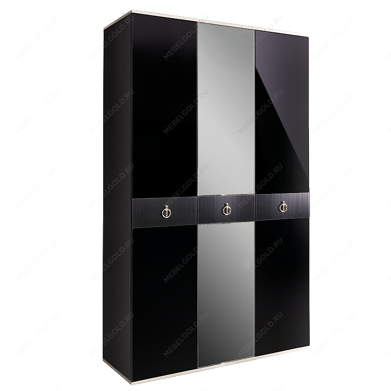 Шкаф 3-х дверный с зеркалом Римини СОЛО (Черный/Серебро) РМШ1/3(s)