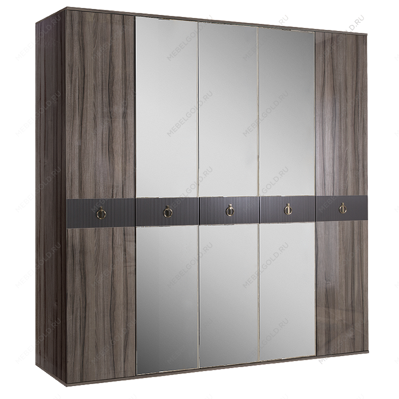 Шкаф 5-ти дверный с зеркалом Римини СОЛО (Орех империя/Золото) РМШ1/5(s)