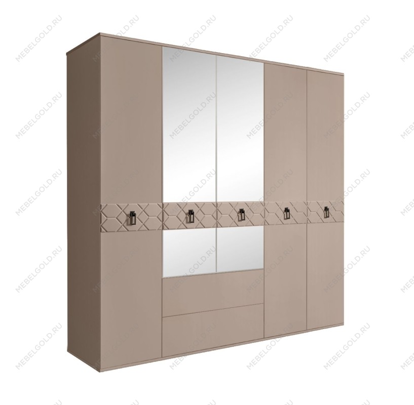 Шкаф 5-ти дверный с зеркалами, с ящиками, Bogemia Farfalle (Мокка/Черный) БМШ1/51(Fa)