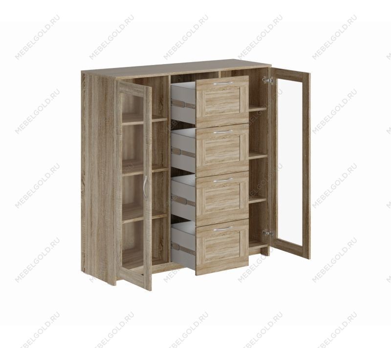 БРИМНЭС / СИРИУС тумба ИКЕА / IKEA 2 двери со стеклом и 4 ящика 117х123 сонома | изображение 2