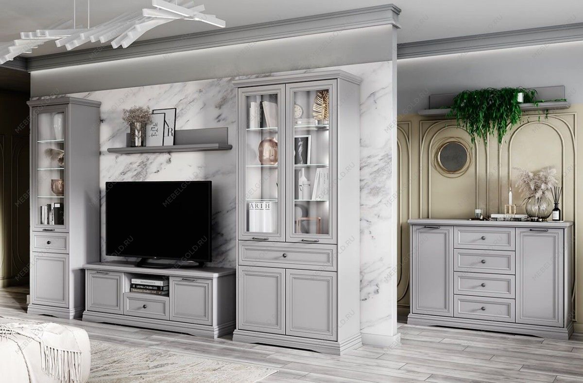 Шкаф с витриной Валенсия 1V1D1S серый | изображение 2