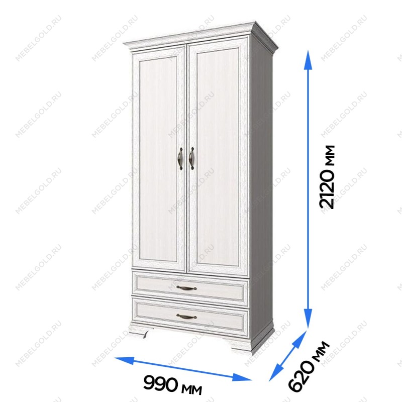 Шкаф 2-створчатый Тиффани 2DG2S вудлайн кремовый | изображение 2