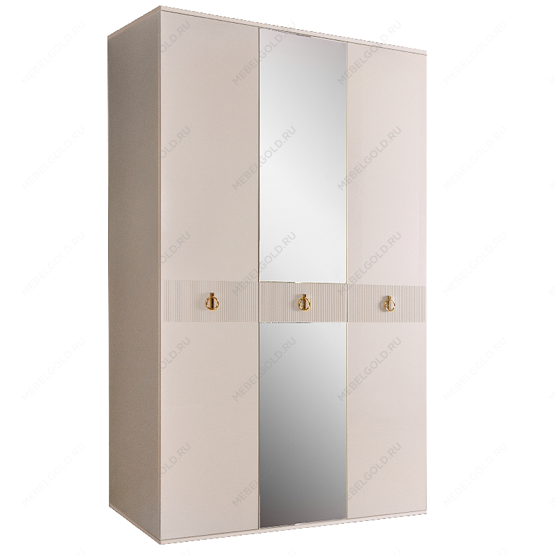 Шкаф 3-х дверный с зеркалом Римини СОЛО (Бежевый/Золото) РМШ1/3(s)