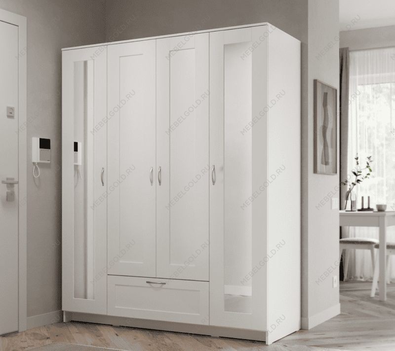 БРИМНЭС / СИРИУС Шкаф ИКЕА / IKEA комбинированный 4 двери и 1 ящик белый (с 2 зеркалами) | изображение 4