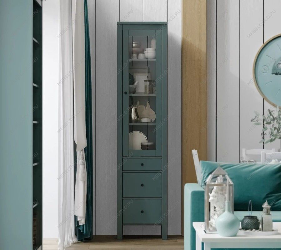 САГА шкаф с витриной 50 темно-бирюзовый | изображение 5