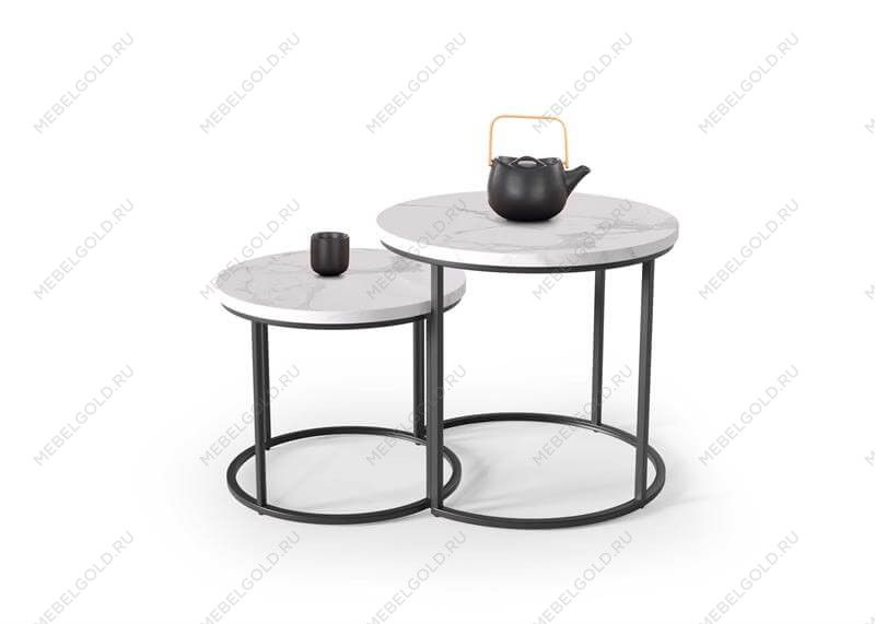 Комплект Halmar OREO, 2 стола журнальных (белый мрамор/черный)
