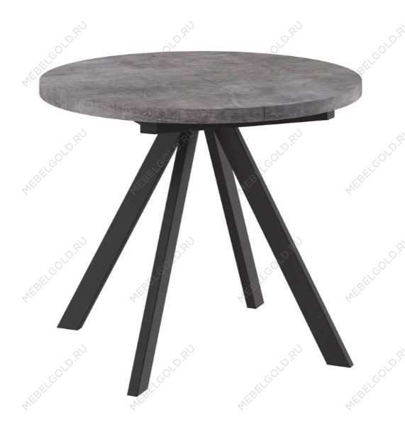 Стол круглый раздвижной TRIO-90 (ДЫМЧАТАЯ КЕРАМИКА/ЧЕРНЫЙ) 90/125