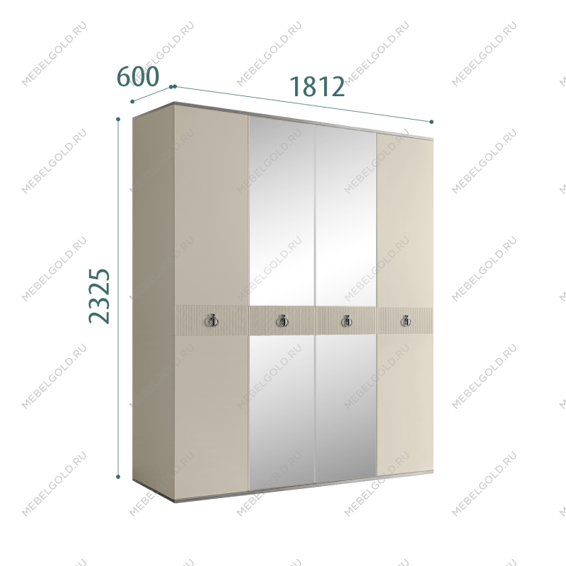 Шкаф 4-х дверный с зеркалом Римини СОЛО (Ваниль/Серебро) РМШ1/4(s)