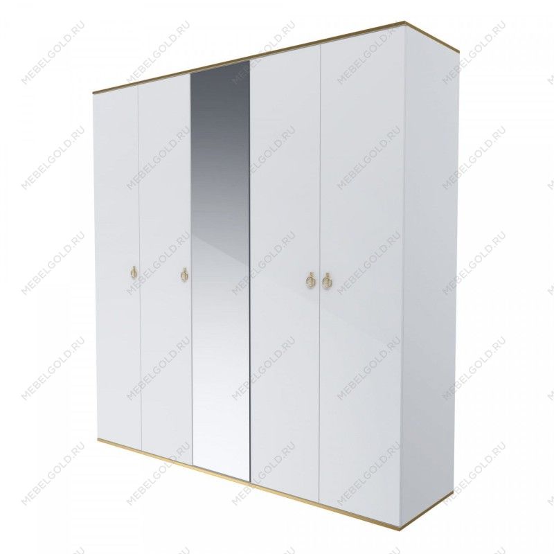 Шкаф 5-ти дверный с зеркалом Римини (Белый/Золото) РМШ1/5