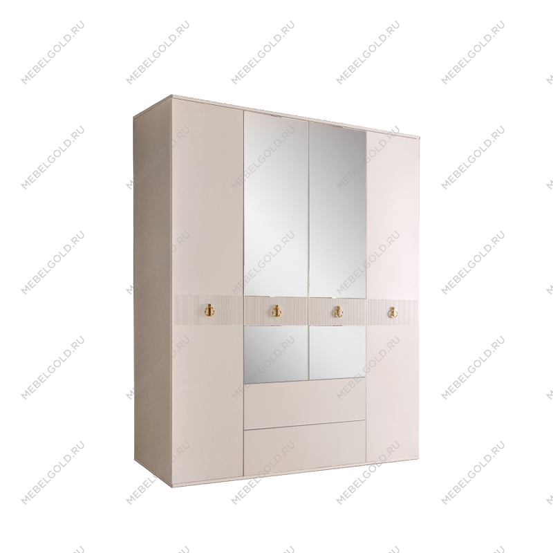 Шкаф 4-х дверный с зеркалом, с ящиками Римини СОЛО (Бежевый/Золото) РМШ1/41(s)