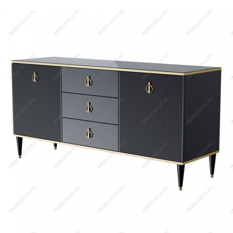 Комод для гостиной 1.6м Римини СОЛО (Черный/Золото) РМКМ-4(s)